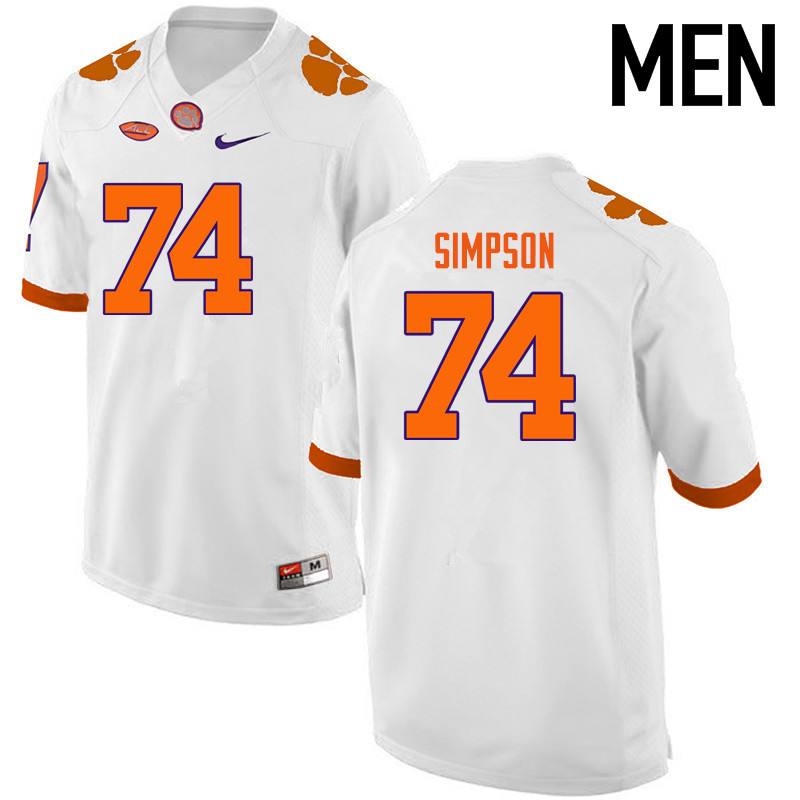 Men Clemson Tigers #74 John Simpson College Football Jerseys-White